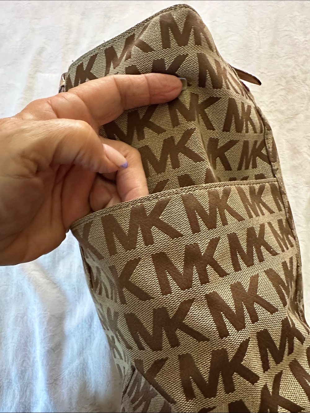 Michael Kors Tan and Brown MK Logo Tote with Gold Hardware - Picture 5 of 14